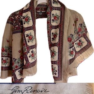 🌹Gim Renoir Square Paisley Floral/Roses Scarf Taupe Blue Red 45" Shawl / Scarf
